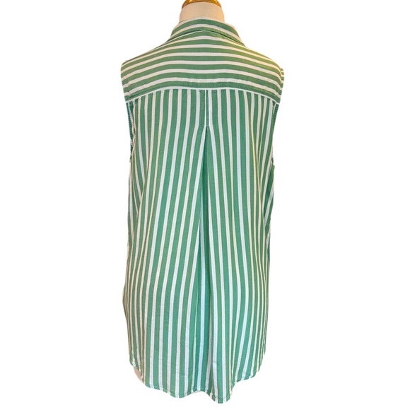 Beach Lunch Lounge Sleeveless Collared Button Down Striped Lightweight Tunic - Picture 5 of 11